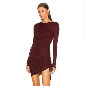 Lovers and Friends Venetian Dress Red Wine Maroon Ruched Asymmetrical Size Small